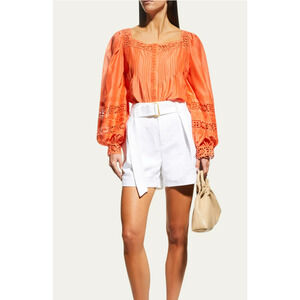 Kobi Halperin NWT Silvia Orange Coral Small Eyelet Silk Blend Button Top Blouse